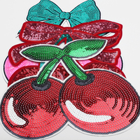Patchs brodés personnalisés Saint-Valentin à sequins et nœuds cerises, thermocollants pour sacs, vestes, chapeaux - Vente en gros