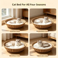 Panier de repos rond pour chat, tissé en profondeur, style panier, base stable, coussin intérieur doux et lavable, maison de sommeil pour chats de compagnie