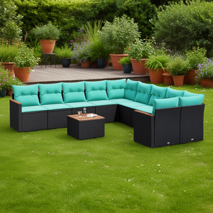 Conjunto de Sofá de Jardín de Ratán Sintético Negro de 11 Piezas, Muebles de Exterior con Cojines, Diseño Contemporáneo para Uso en Jardín - Product Image 2