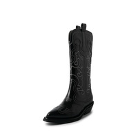 Bottes de cowboy rétro brodées style britannique à talon épais, nouvelle collection printemps-été 2026, coupe ajustée mi-mollet, antidérapantes