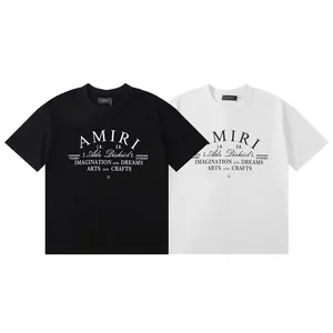 fashion brand Amiry short sleeved Solid color slogan print casual 100% cotton short-sleeved T-shirt for men and women clothing