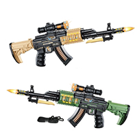 AK47 Eléctrico de 55CM - Pistola de Juguete de Plástico Verde Militar con Sonido y Luz, Funciona con Batería, para Niños, para Disparar al Aire Libre