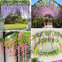 Fleurs de glycines artificielles, décoration de mariage, couronne suspendue, DIY, pour le bureau, jardin familial