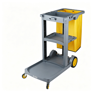 Chariot de nettoyage commercial multi-usages pour concierges avec seaux amovibles, porte-sacs poubelles et roulettes silencieuses - Product Image 1