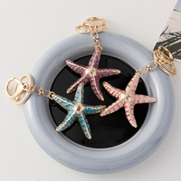 Porte-clés créatif en métal, style européen et américain, simple, motif étoile de mer et coquillage, série marine, électroplaqué, ornement à suspendre pour sac et voiture