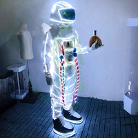 LED cahaya astronot kostum menyesuaikan Logo warna-warni gaun mewah pesta Ballroom karnaval tahap kinerja memakai Led kostum Robot
