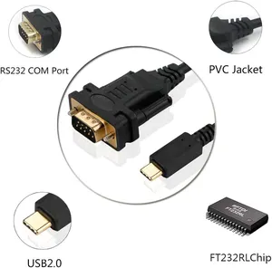 OEM/ODM USB C To RS232 DB9 Serial Port Adapter Cable With Prolific / FTDI Chipset Supports Windows 11 10 8 7 And Mac Linux