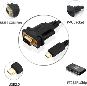 OEM/ODM USB C إلى RS232 DB9 كابل تسلسلي مع شرائح Prolific / FTDI تدعم النوافذ 11 10 8 7 و Mac Linux