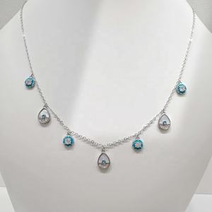 สร้อยคอเงินแท้ 925 ลายตาสีฟ้า สไตล์ตะวันตก แฟชั่นงานปาร์ตี้ ฮิปฮอป สำหรับผู้หญิง  งานเคลือบสี  แบบมาคราเม่ ราคาโรงงาน - Product Image 1