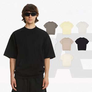 MT2622 T Shirt Manufacturer Custom 275 GSM 100% Cotton Kangaroo Pocketed T Shirts Oversized Men's T-Shirts - Product Image 1