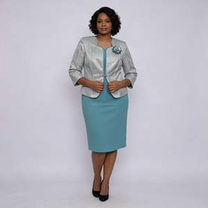 Ensemble tailleur deux pièces élégant vintage grande taille pour femme, avec manteau en brocart vert, idéal pour l'église et les tenues décontractées, qualité supérieure - Product Image 2