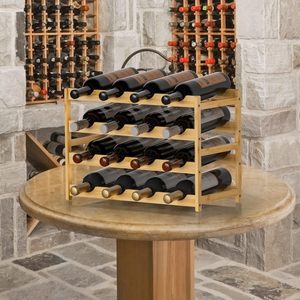 Estante para vinos de bambú y madera, estante de exhibición de vinos de varios niveles para escritorio, estante para vinos para sala de estar, soporte para botellas, personalizable. - Product Image 2