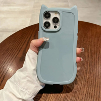 Coque de téléphone souple en TPU transparent pour iPhone 11 12 Pro 13 Pro Max 14 15 Plus 17Air avec oreilles de chat de couleur unie et bonbons