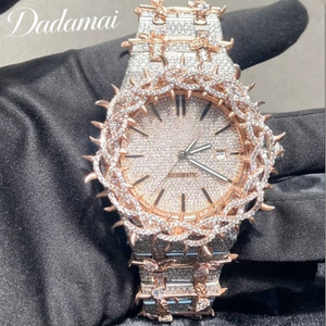 Montre automatique en acier inoxydable doré et argenté, style Hip Hop, avec diamants VVS et moissanite de luxe, personnalisée et entièrement sertie de pierres, <span class=keywords><strong>pour</strong></span> homme - Product Image 1