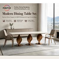 Table à manger rectangulaire moderne en marbre avec base en bois massif sculpté à trois niveaux, mobilier de salle à manger de luxe italien