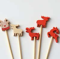 Brochettes en bambou imprimées 4 couleurs de haute qualité, motifs Père Noël, rennes, sapin de Noël, Nouvel An chinois, pour fête de Pâques