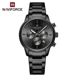 NAVIFORCE 8076 Orologio da <span class=keywords><strong>Uomo</strong></span> con Quadrante Nero da 42 mm in <span class=keywords><strong>Acciaio</strong></span> Inossidabile, <span class=keywords><strong>Cronografo</strong></span>, Produzione di Orologi con Etichetta Privata in Cina - Product Image 1