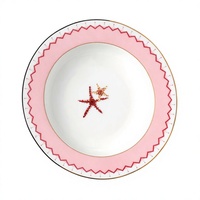 Plaque ronde en porcelaine, os de couleur verte, design simple avec éléments, accessoire d'océan