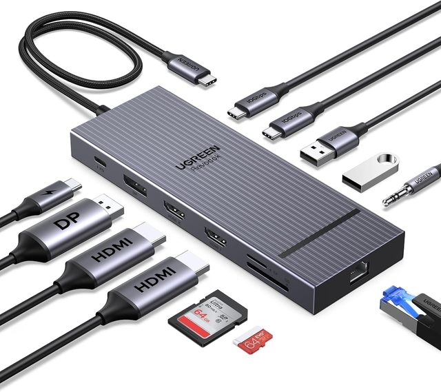 UGREEN 12 in 1 USB-C Aluminum Alloy Docking Station Triple 4K for 2.1 + DP 12 Ports USB Hub with SD Card Support in Stock