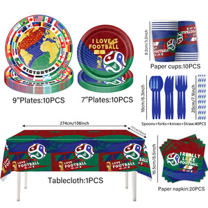 Ensemble de vaisselle jetable sur le thème de la Coupe du Monde de football 2026, idéal pour les clubs de supporters, les fêtes de football et la décoration de <span class=keywords><strong>table</strong></span>. - Product Image 1