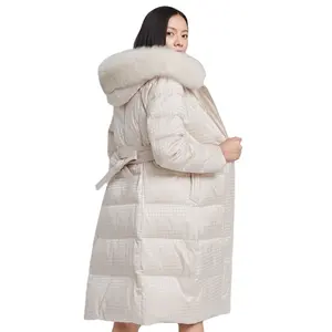 Jaket bulu rubah tebal, mantel panjang bulu angsa untuk wanita kustom ukuran plus