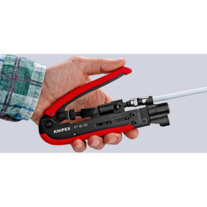 Herramienta de Compresión Knipex 97 40 20 para Conectores Coaxiales, Crimpadora de Cables de Acero de Grado Industrial con Entrada Frontal - Product Image 1