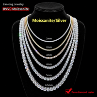 Collier Chaîne Tennis en Argent Sterling 925 avec Diamants Moissanite VVS de 2mm à 6.5mm, Testeur de Diamant Inclus, Haute Qualité, Style Iced Out