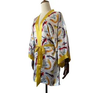 فستان كيمونو نسائي بتصميم مخصص ومطبوع فاخر من الحرير الخالص, فستان نسائي كيمونو بتصميم عتيق للشاطئ