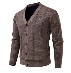 Suéter Casual de Felpa, Cárdigan Tejido para Hombre, Cuello en V, Estilo para Papá de Edad Media, Cárdigan Tejido - Product Image 5