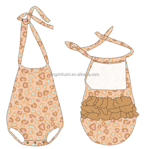 OEM Tùy Chỉnh Bò Cô Gái Không Tay Backless Halter Jumpsuit Thời Trang Phương Tây Quần Áo Bé Bong Bóng Ruffle Mông Rompers - Product Image 6