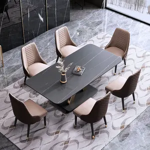 NOVA Luxushotel Marmor-Esstischset 6 Stühle weißer Marmor mit Oberfläche rechteckiger Esstisch für Küche Esszimmermöbel