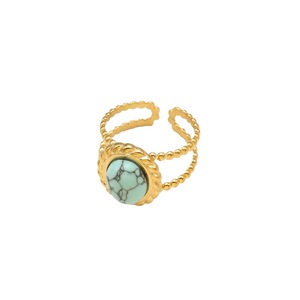 Geometric <b>Turquoise</b> <b>Ring</b> Gold Plated Stainless Steel Women's Fashion Jewelry Party Occasion Bezel Setting - Product Image 5