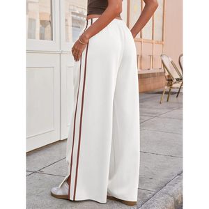 Pantalon large pour femme, taille haute, élastique, fente latérale, coupe ample, décontracté, pour l'entraînement, avec poches, en tissu tricoté respirant - Product Image 5