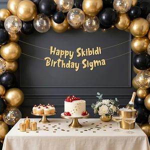 Bannière en papier scintillant doré Happy Skibidi pré-encordée pour <span class=keywords><strong>anniversaire</strong></span>, fournitures de fête d'intérieur, cadeaux pour adolescents garçons et filles - Product Image 2