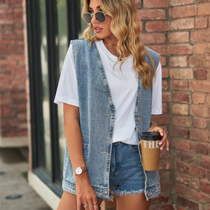 À la mode Denim <span class=keywords><strong>sans</strong></span> manches <span class=keywords><strong>gilet</strong></span> femmes couleur unie rétro Denim <span class=keywords><strong>gilet</strong></span> veste poche ample manteau <span class=keywords><strong>Gilet</strong></span> - Product Image 3