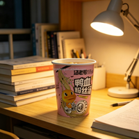 Mangkuk Kertas Ramah Lingkungan Dinding Ganda Cetak Khusus dengan Tutup untuk Makanan Siap Saji, Ramen, Mie Instan, dan Sup
