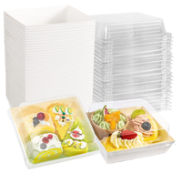Boîtes à Charcuterie Carrées Jetables en PET + Papier, Couvercles Transparents pour Pizza, Hamburger, Sushi, Gâteau, Contenants de Boulangerie (Matériaux Recyclés)