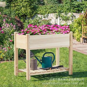 Jardinera elevada de madera de 2 niveles con estante de almacenamiento para plantar flores en exteriores - Product Image 1