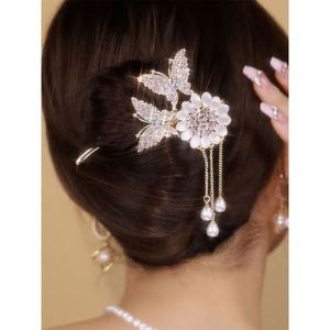 Pinza para el pelo con diamantes de imitación, perlas, mariposa, girasol y borlas, pinza de rizo retorcida, pinza de garra de rana, pinza para la parte trasera de la cabeza - Product Image 5