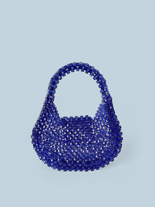 Bolso <span class=keywords><strong>de</strong></span> Mano <span class=keywords><strong>de</strong></span> Perlas Acrílicas Tejidas a Mano, Estilo Dumpling Ligero, Semi-Circular, Retro, Hecho a Mano, con Correa <span class=keywords><strong>de</strong></span> Cuentas, <span class=keywords><strong>para</strong></span> Mujer - Product Image 1