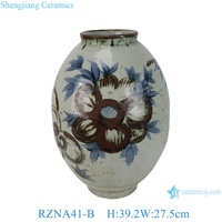 RZNA41-B 15 pouces vieux chinois ancien porcelaine Pot de fleur Vase Art poterie peint à la main motif de fleurs