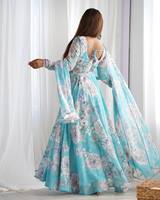 Robe Anarkali traditionnelle Fox Georgette avec dupatta, ensemble complet longueur ras du sol pour femme, imprimé floral, réversible, extensible, séchage rapide