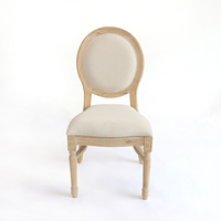 Chaise de salle à manger Louis XVI en bois massif, dossier ovale, rembourrée en lin, style vintage, pour la maison, les mariages, les hôtels