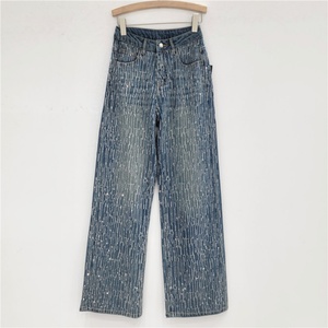 Jeans de Pierna Ancha y Recta con Diamantes, Estilo Europeo y Americano para Mujer, Diseño Exclusivo, Cielo Estrellado, Industria Pesada, 2025 - Product Image 1