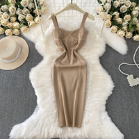 Robe caraco simple de couleur unie robe de hanche enveloppée tricotée pour femmes