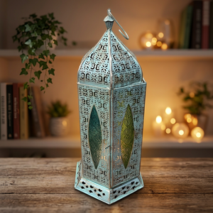 Artisan Design L557 <b>Decorative</b> <b>Moroccan</b> Iron Lantern Green Finish 7X6X14.25" Size Home <b>Decoration</b> Ramadan Christmas Easter - Product Image 1