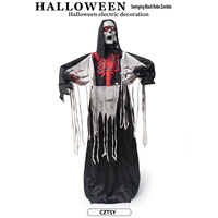 2026 Neuer elektrischer schwingender schwarzer Roben-Zombie als stehender Geist – Horror-Deko-Atmosphärenornament für Halloween-Escape Rooms