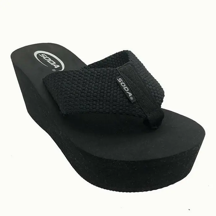 hot selling mesh thong classical women EVA sexy plain black platform high heel wedge foam flip flops