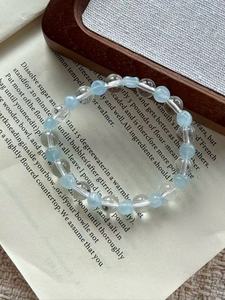 UM Jewelry Optimize Aquamarine (Irregular) and Clear Quartz Sea Salt & Ice <b>Beaded</b> <b>bracelet</b> Daily Wear Casual Stackable - Product Image 5