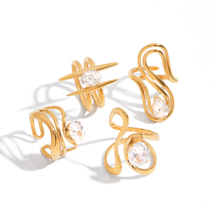 J & D 18K oro piatto in acciaio inox <span class=keywords><strong>anelli</strong></span> moderne linee minimaliste doppio strato cavo geometrico grande zircone aperto anello <span class=keywords><strong>solitario</strong></span> - Product Image 6